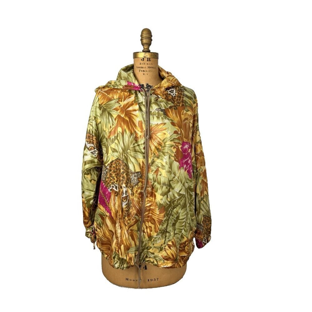 Salvatore Ferragamo Jungle Print Jacket One Size 1990s Vintage Hooded Full Zip